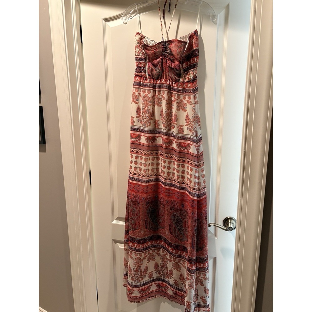 Bershka Maxi Dress Women L Indie Beach Coastal Fairy Boho Patchwork silk Dress - Picture 7 of 13